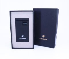 Cohiba Puro Çakmağı Çift Torchlu Jet Alev - Black Crackle/Siyah