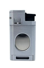 3 Pürmüz Alevli Metal Puro Çakmağı – Entegre Giyotin Kesicili ve Gaz Göstergeli - Gri