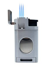 3 Pürmüz Alevli Metal Puro Çakmağı – Entegre Giyotin Kesicili ve Gaz Göstergeli - Gri