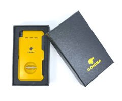 Cohiba Çift Torch Puro Çakmağı - V Cut Puro Kesicili - Sarı