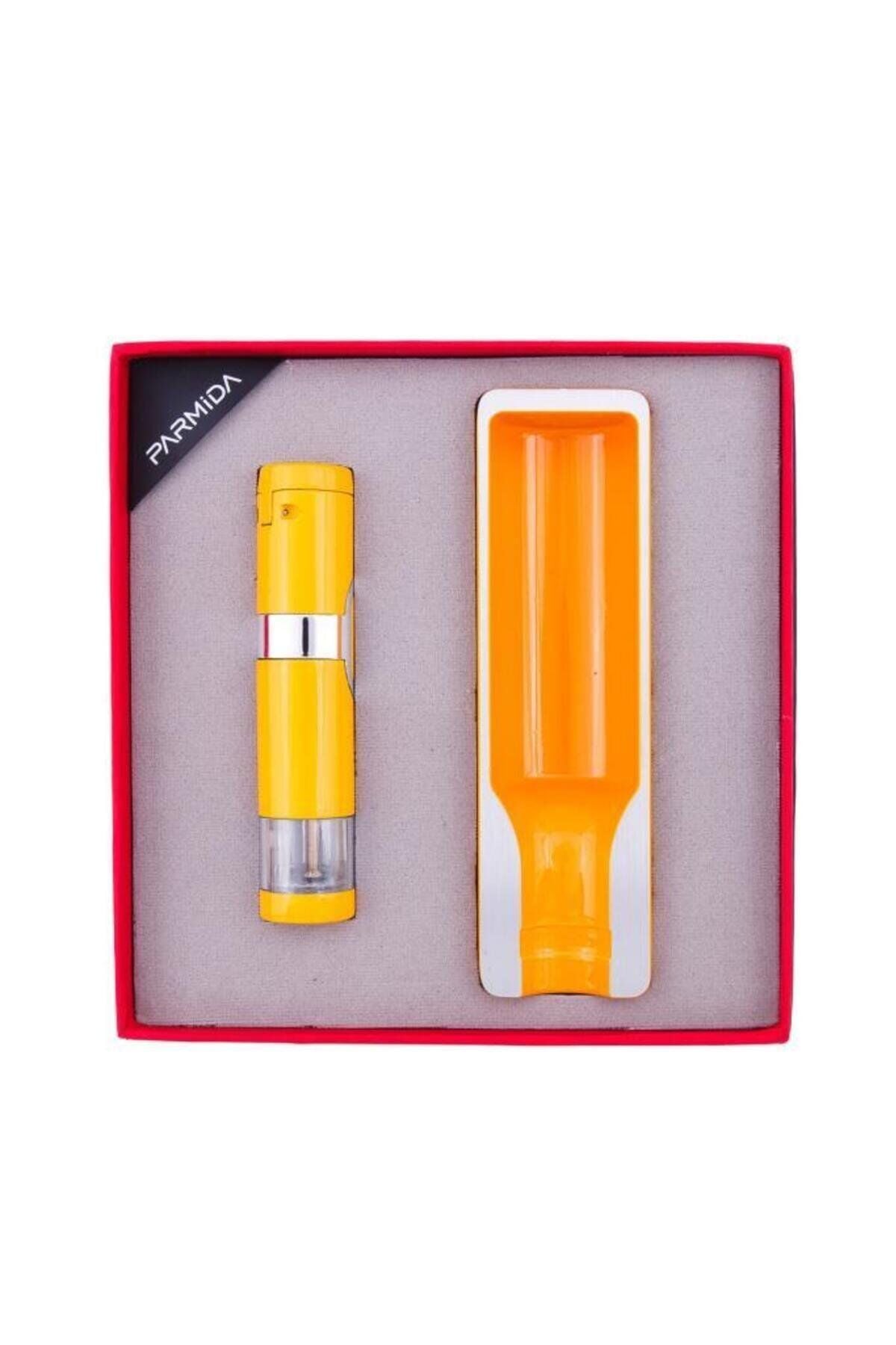 Parmida Tek Torch Çakmak/Küllük İkili Puro Seti - Sarı