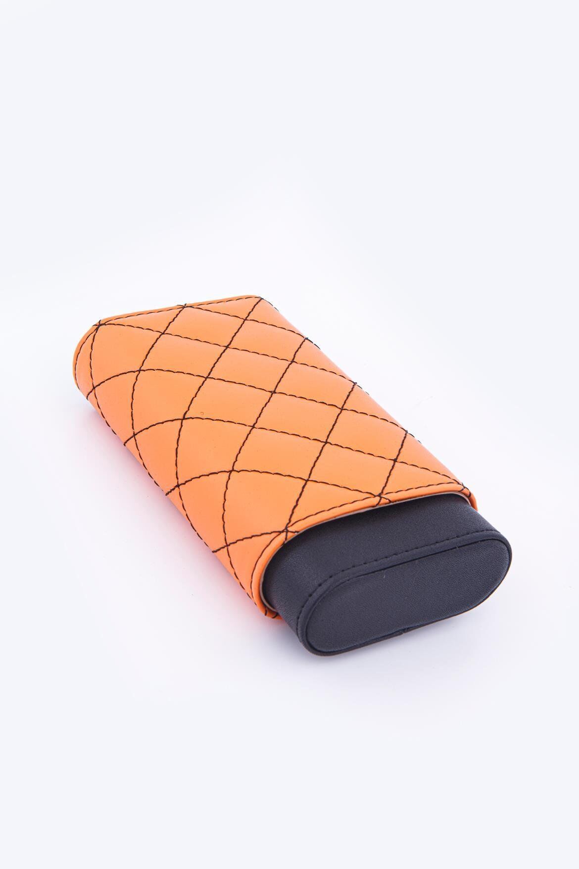 Parmida Deri Puro Kılıfı/Seyahat Humidoru 3'lü - Turuncu/Siyah