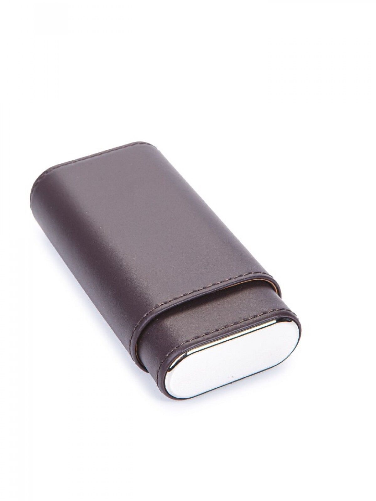 Parmida Deri Puro Kılıfı/Seyahat Humidoru 2'li - Kahverengi/Gümüş Rengi