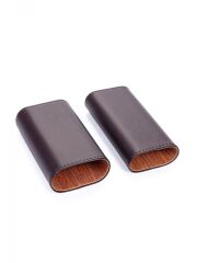 Parmida Deri Puro Kılıfı/Seyahat Humidoru 2'li - Kahverengi/Gümüş Rengi