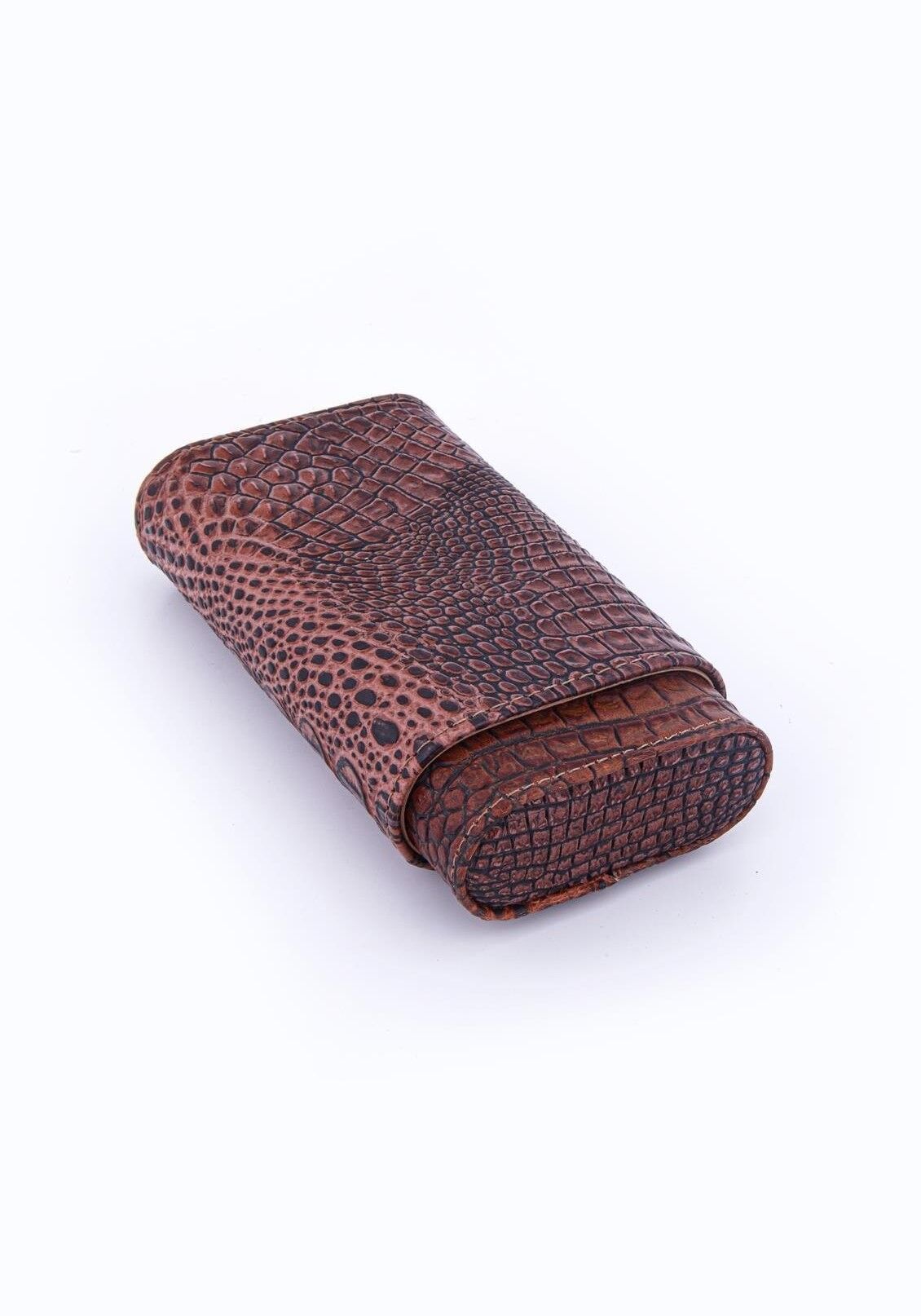 Parmida Deri Puro Kılıfı/Seyahat Humidoru Timsah Deri Desen - Kahverengi