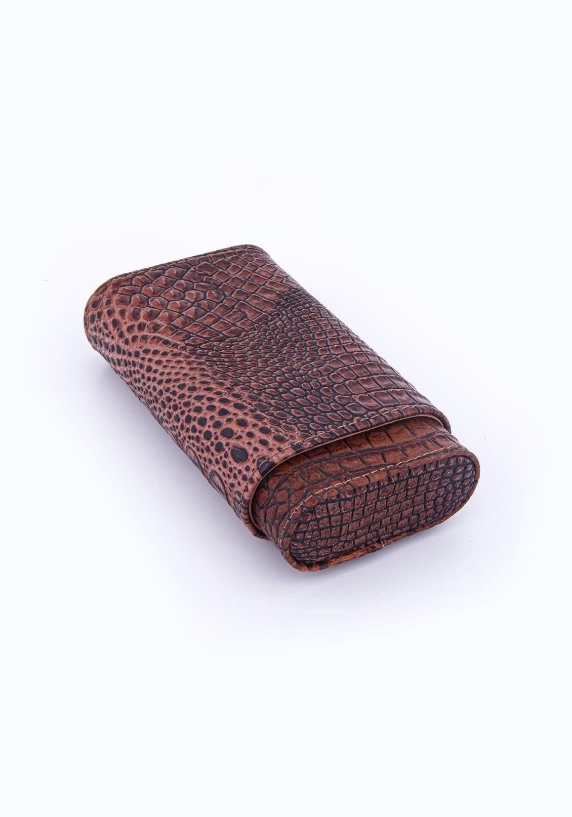 Parmida Deri Puro Kılıfı/Seyahat Humidoru Timsah Deri Desen - Kahverengi