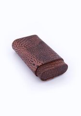 Parmida Deri Puro Kılıfı/Seyahat Humidoru Timsah Deri Desen - Kahverengi
