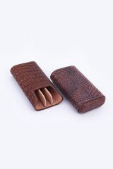 Parmida Deri Puro Kılıfı/Seyahat Humidoru Timsah Deri Desen - Kahverengi