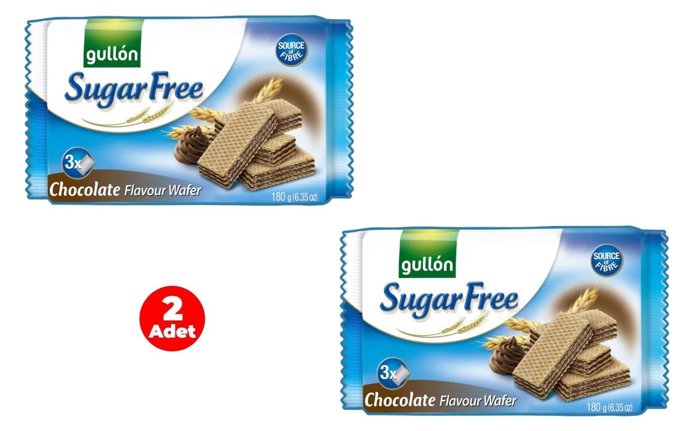 Gullon Kakao Aromalı Krema Dolgulu Şekersiz Gofret - Sugar Free Wafer 180 gr (2 Adet)