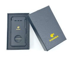 Cohiba Çift Torch Puro Çakmağı - V Cut Puro Kesicili - Siyah