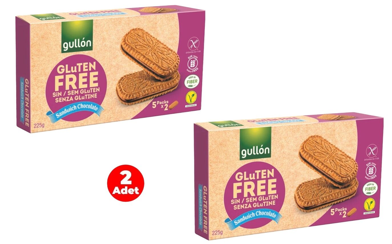 Gullon Çikolata Aroma Dolgulu Glutensiz Sandviç Bisküvi 225 gr (2 Adet)