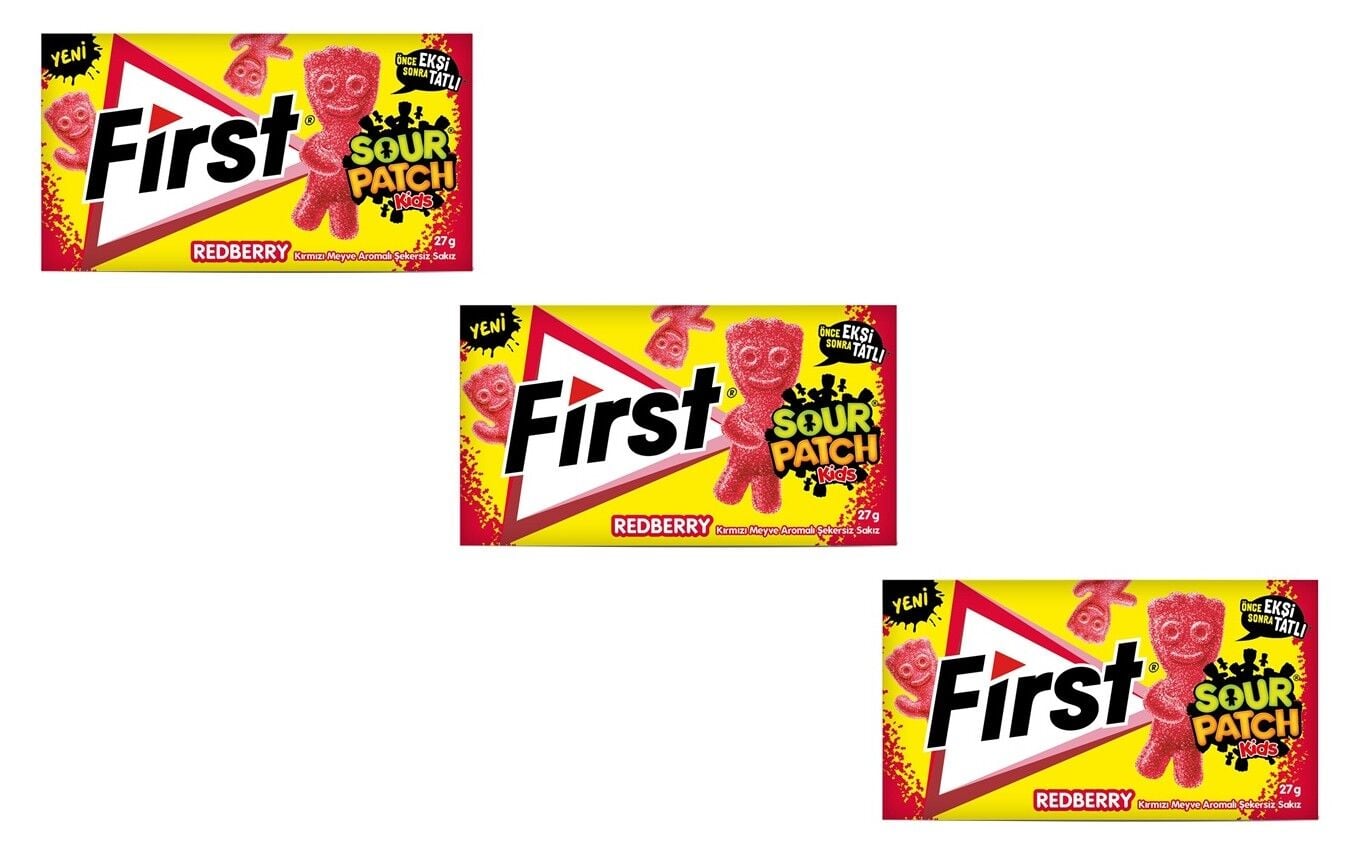 First Sour Patch Kids Redberry Kırmızı Meyve Aromalı Şekersiz Sakız 27 g - 3'lü Paket
