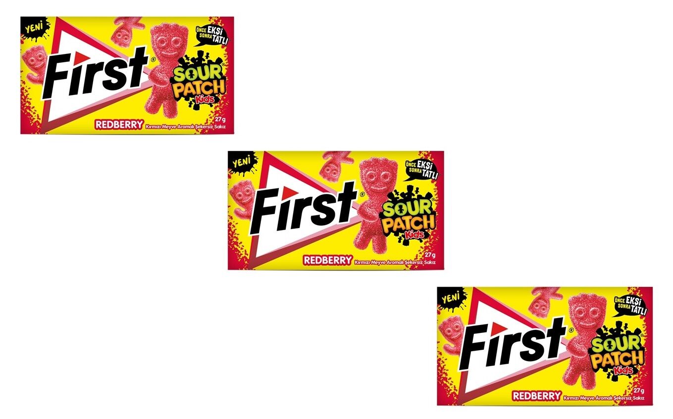 First Sour Patch Kids Redberry Kırmızı Meyve Aromalı Şekersiz Sakız 27 g - 3'lü Paket