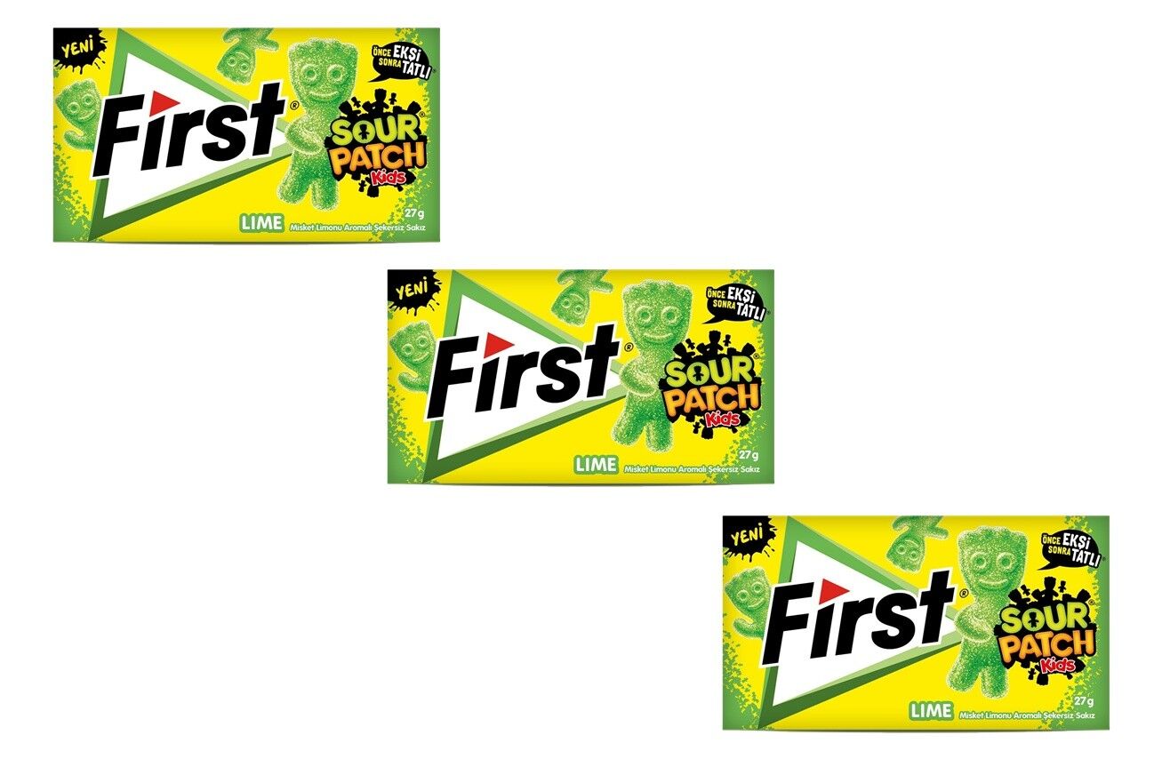 First Sour Patch Kids Lime Misket Limonu Aromalı Şekersiz Sakız 27 g - 3'lü Paket