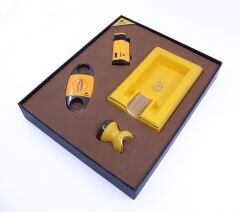 Cohiba Puro Seti 4'lü Çakmak Küllük Kesici Sehpa - Sarı/Siyah