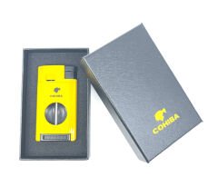 Cohiba Çift Torch Jet Alev Puro Çakmağı V-Cut Puro Kesicili - Sarı