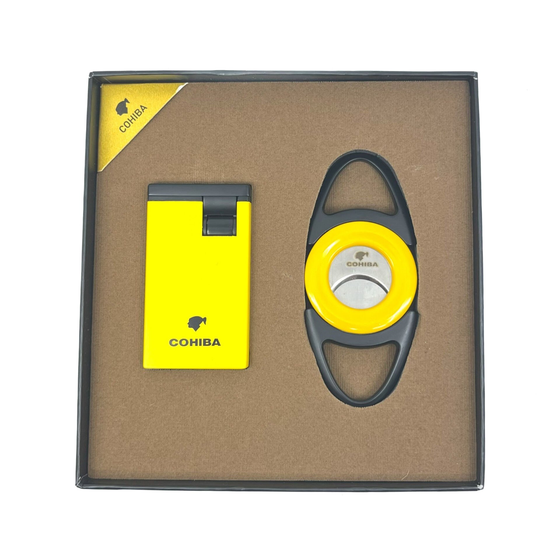 Cohiba Puro Makası ve Çakmak İkili Puro Seti - Sarı/Siyah
