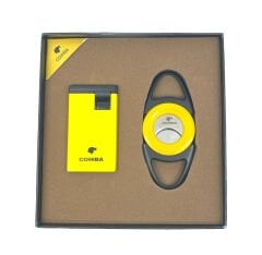 Cohiba Puro Makası ve Çakmak İkili Puro Seti - Sarı/Siyah