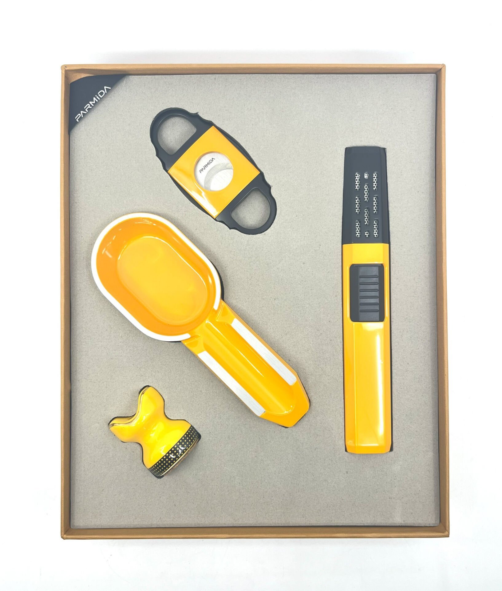 Parmida Çakmak Küllük Kesici Sehpa Dörtlü Puro Seti - Sarı