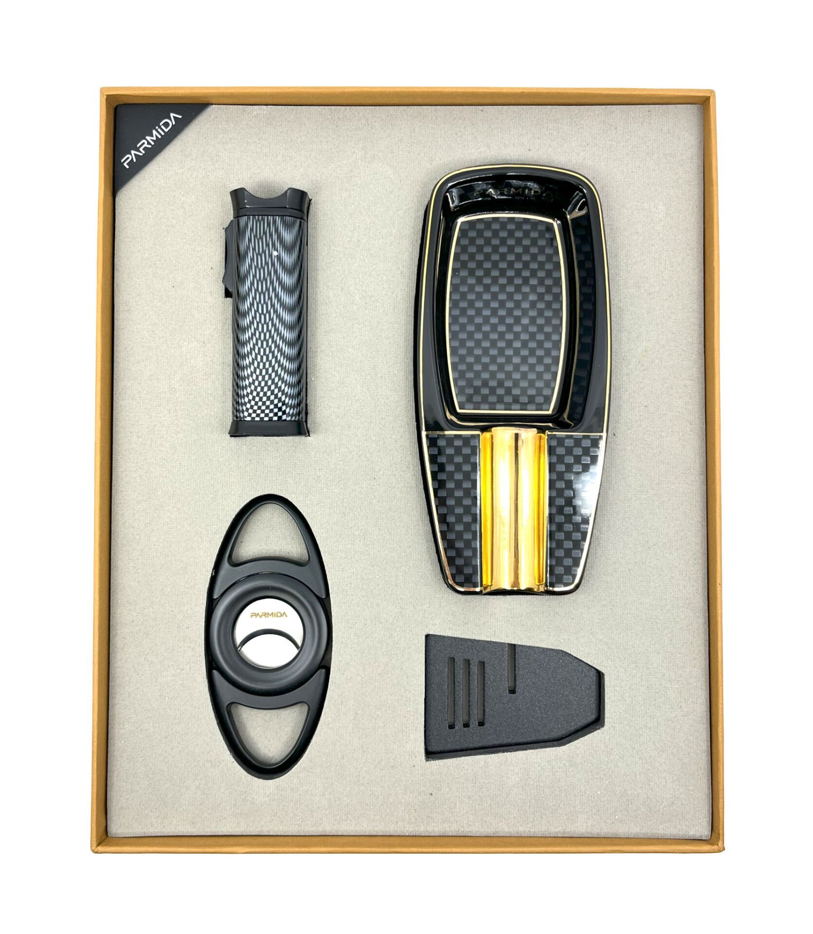 Parmida Çakmak Küllük Kesici Sehpa Dörtlü Puro Seti - Siyah