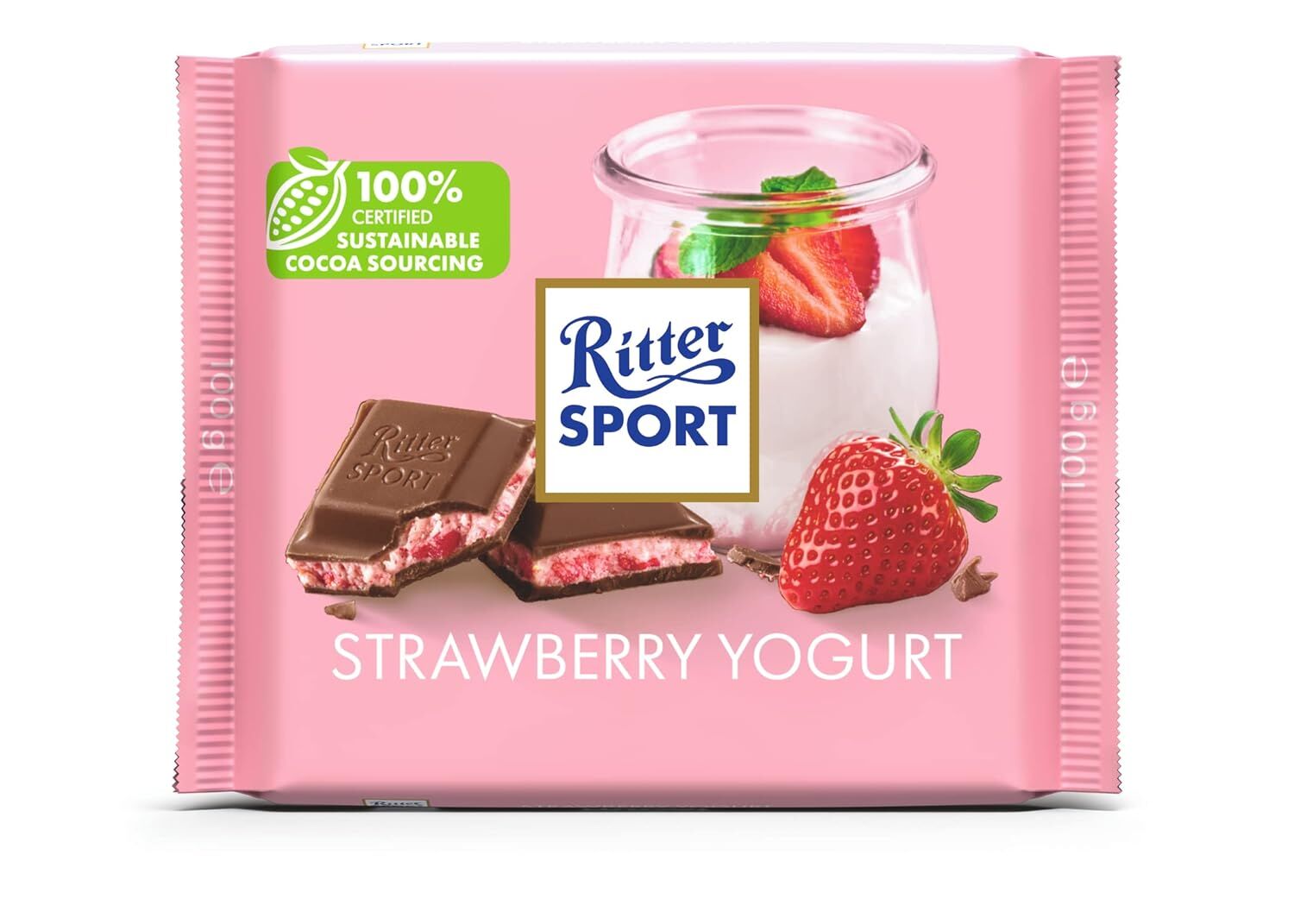 Ritter Sport Strawberry Yogurt - Çilek Parçacıklı ve Yağsız Yoğurt ve Çilekli Krema Dolgulu Sütlü Çikolata 100 g