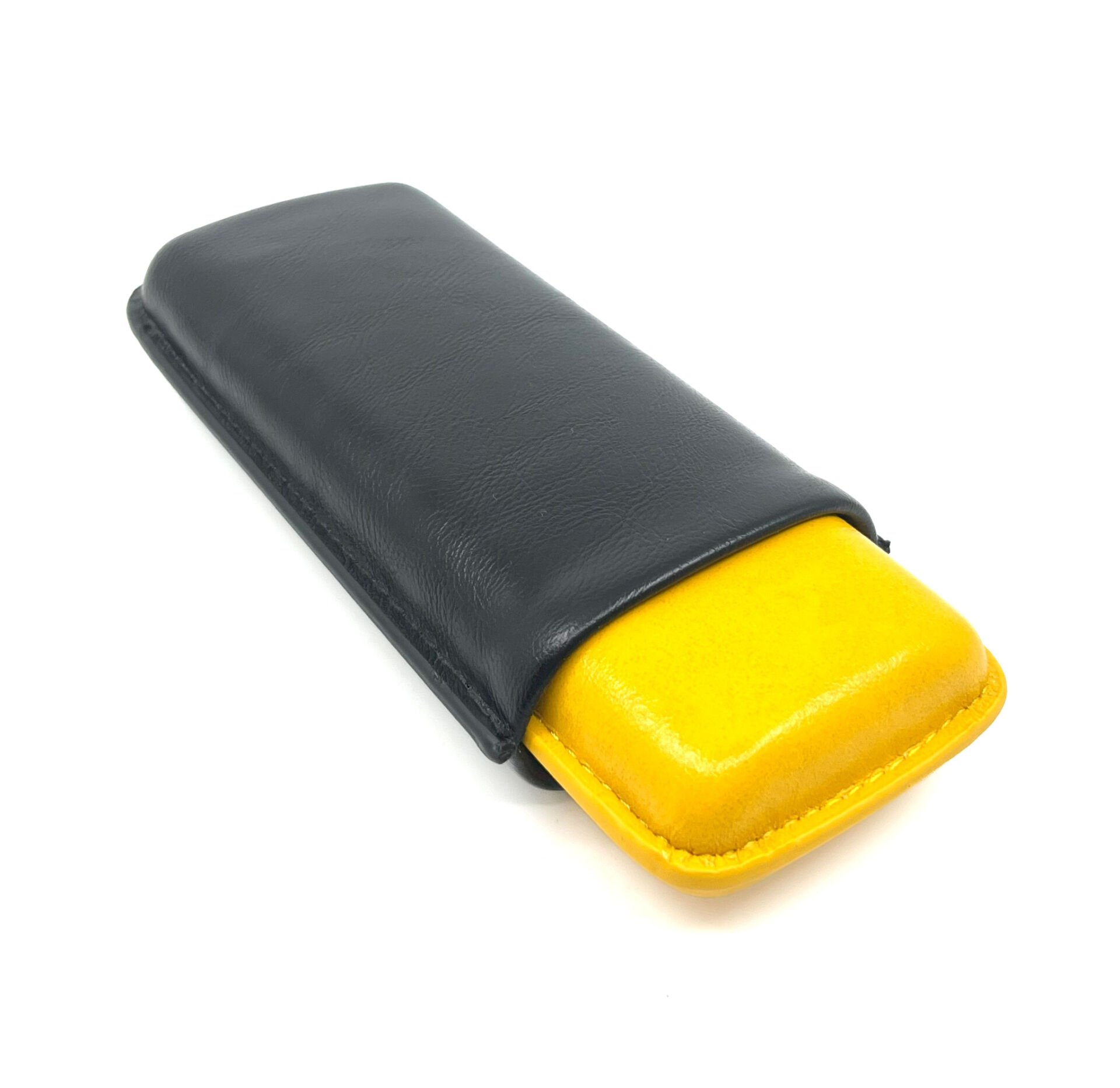 Parmida Deri Puro Kılıfı/Seyahat Humidoru İkili - Siyah/Sarı