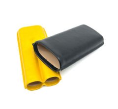 Parmida Deri Puro Kılıfı/Seyahat Humidoru İkili - Siyah/Sarı