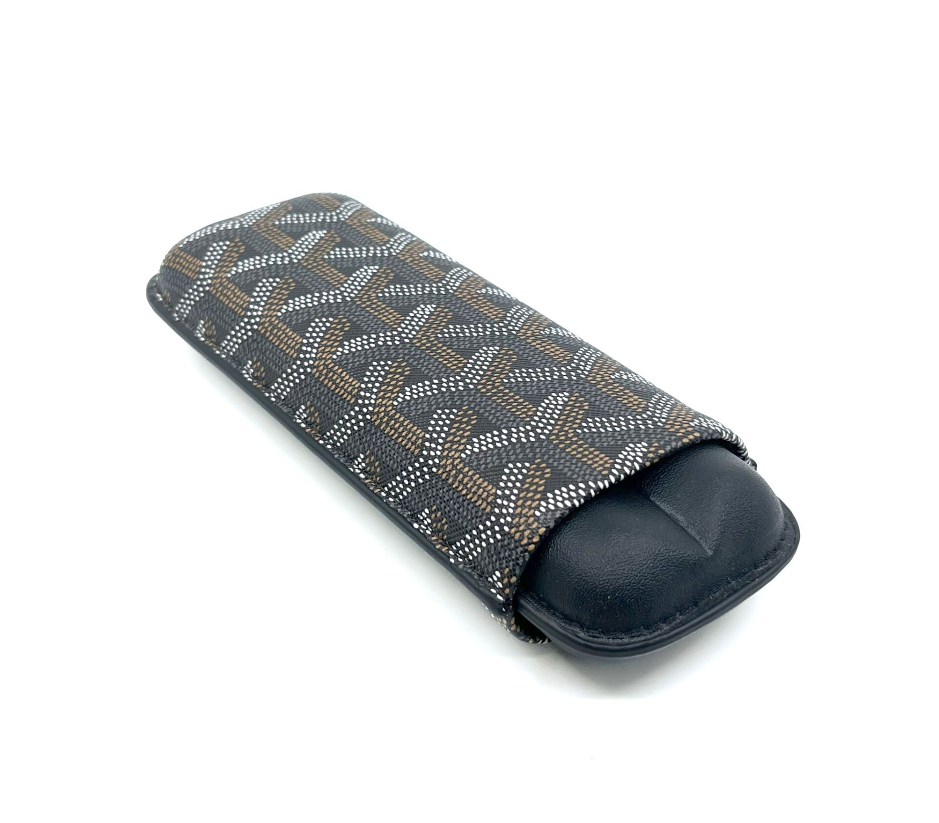 Parmida Deri Puro Kılıfı/Seyahat Humidoru İkili - Siyah (Desenli)