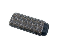 Parmida Deri Puro Kılıfı/Seyahat Humidoru İkili - Siyah (Desenli)