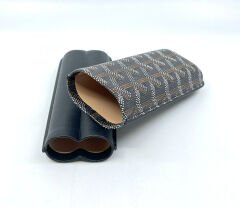 Parmida Deri Puro Kılıfı/Seyahat Humidoru İkili - Siyah (Desenli)