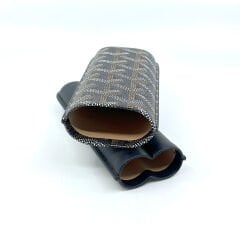 Parmida Deri Puro Kılıfı/Seyahat Humidoru İkili - Siyah (Desenli)