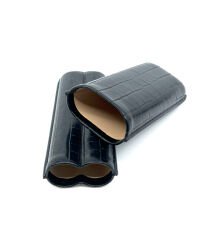 Parmida Deri Puro Kılıfı/Seyahat Humidoru İkili - Timsah Derisi Desen - Siyah