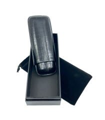 Parmida Deri Puro Kılıfı/Seyahat Humidoru İkili - Timsah Derisi Desen - Siyah