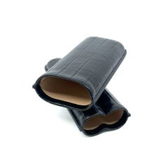 Parmida Deri Puro Kılıfı/Seyahat Humidoru İkili - Timsah Derisi Desen - Siyah