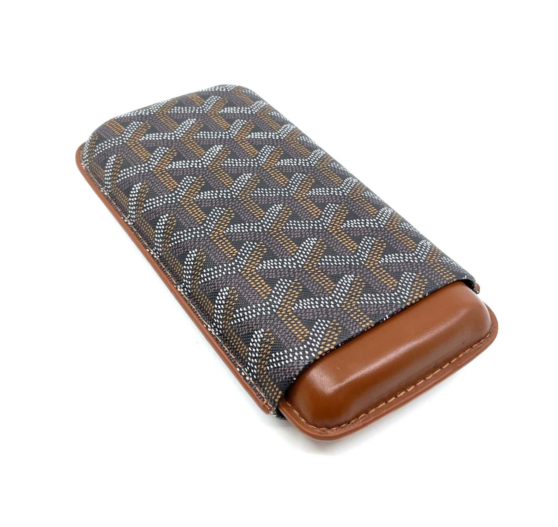 Parmida Deri Puro Kılıfı/Seyahat Humidoru Üçlü - Kahverengi (Desenli)