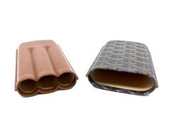 Parmida Deri Puro Kılıfı/Seyahat Humidoru Üçlü - Kahverengi (Desenli)