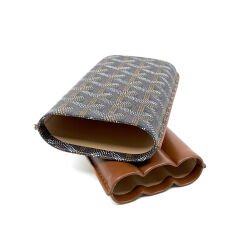 Parmida Deri Puro Kılıfı/Seyahat Humidoru Üçlü - Kahverengi (Desenli)