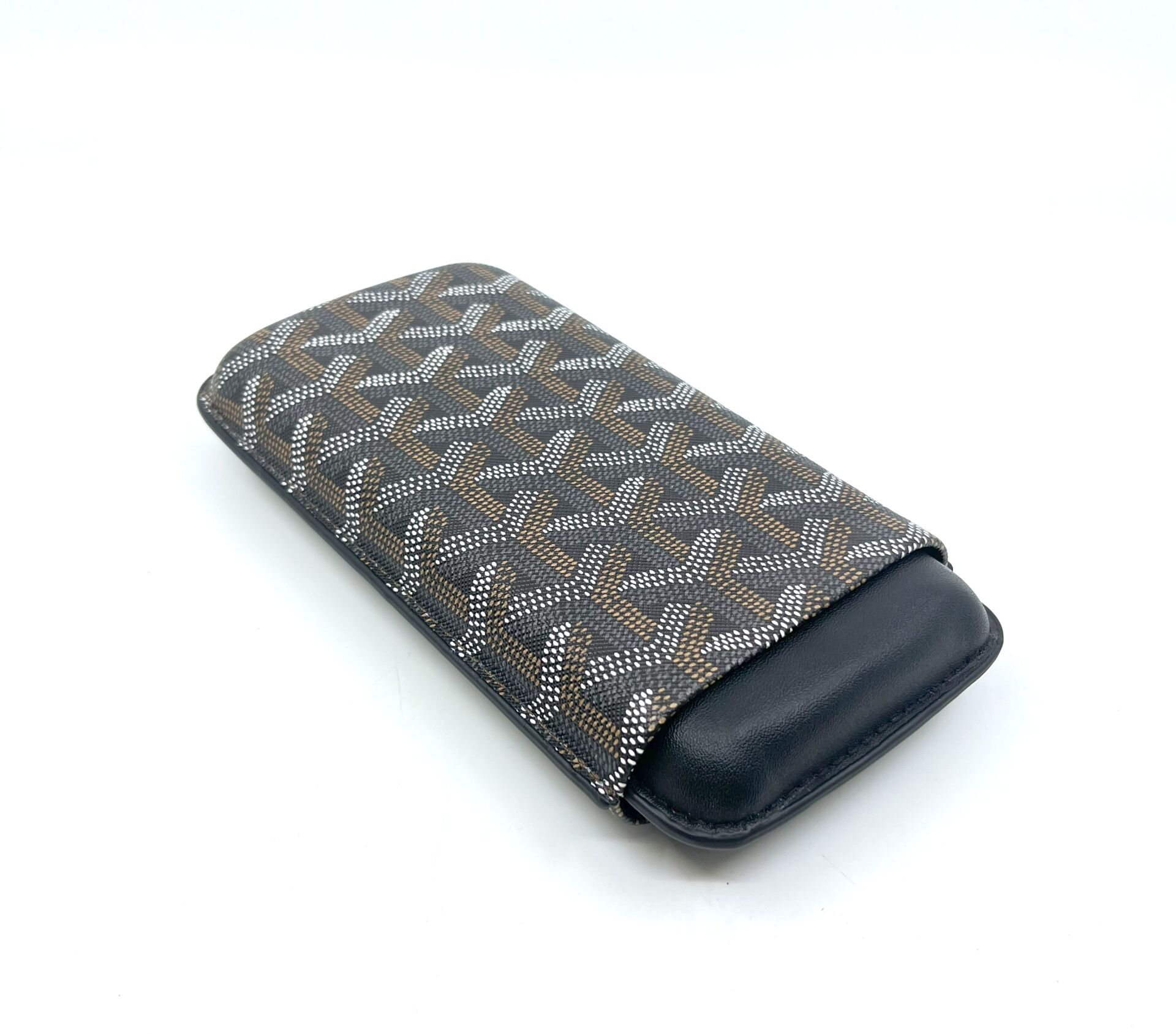 Parmida Deri Puro Kılıfı/Seyahat Humidoru Üçlü - Siyah (Desenli)