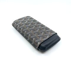 Parmida Deri Puro Kılıfı/Seyahat Humidoru Üçlü - Siyah (Desenli)