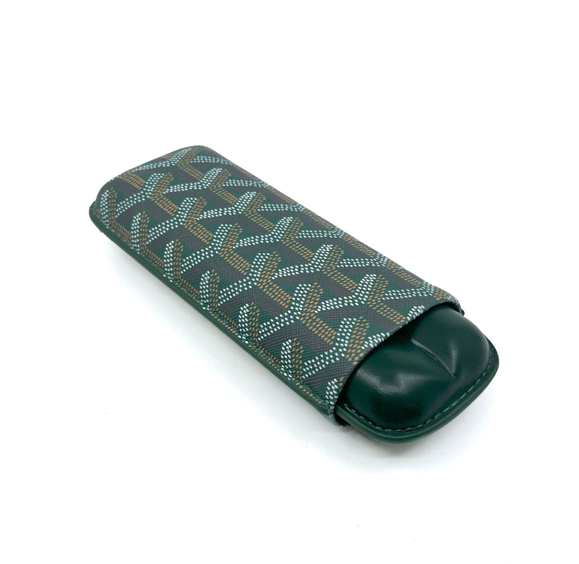 Parmida Deri Puro Kılıfı/Seyahat Humidoru İkili - Yeşil (Desenli)