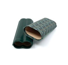 Parmida Deri Puro Kılıfı/Seyahat Humidoru İkili - Yeşil (Desenli)