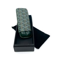 Parmida Deri Puro Kılıfı/Seyahat Humidoru İkili - Yeşil (Desenli)