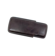 Parmida Deri (Eskitme Görünümlü) Puro Kılıfı/Seyahat Humidoru İkili - Kahverengi