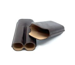 Parmida Deri (Eskitme Görünümlü) Puro Kılıfı/Seyahat Humidoru İkili - Kahverengi