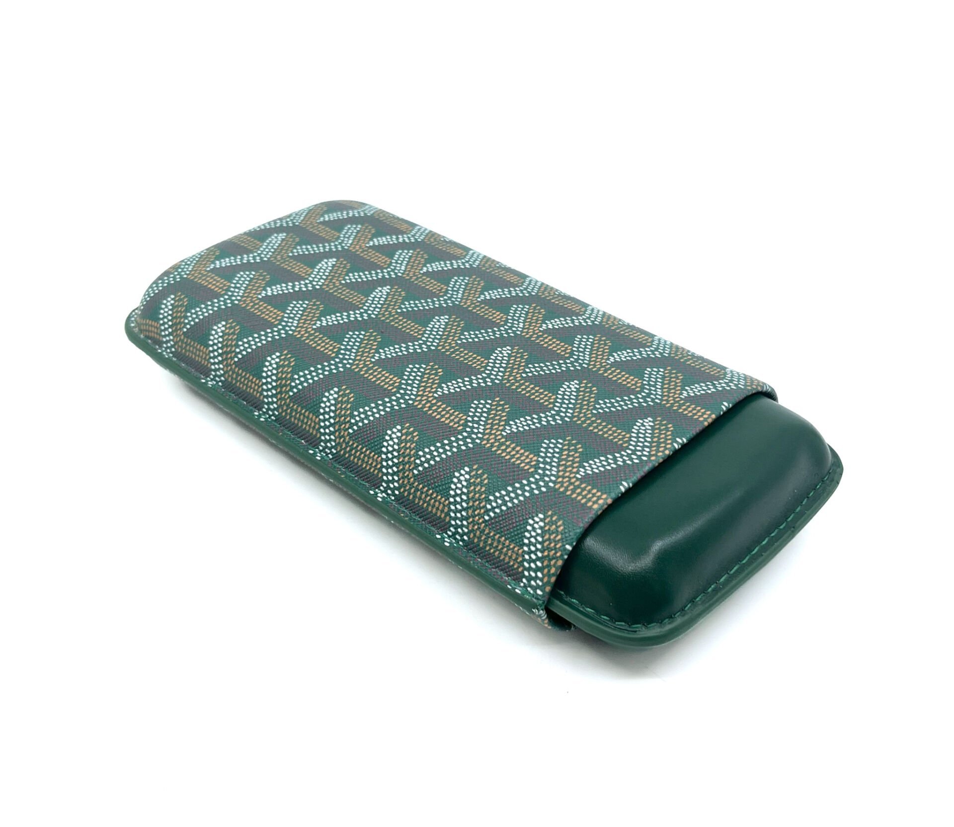 Parmida Deri Puro Kılıfı/Seyahat Humidoru Üçlü - Yeşil (Desenli)