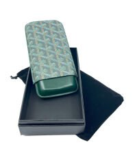 Parmida Deri Puro Kılıfı/Seyahat Humidoru Üçlü - Yeşil (Desenli)