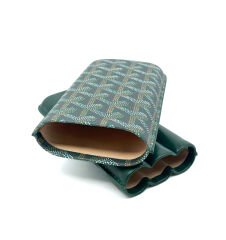 Parmida Deri Puro Kılıfı/Seyahat Humidoru Üçlü - Yeşil (Desenli)