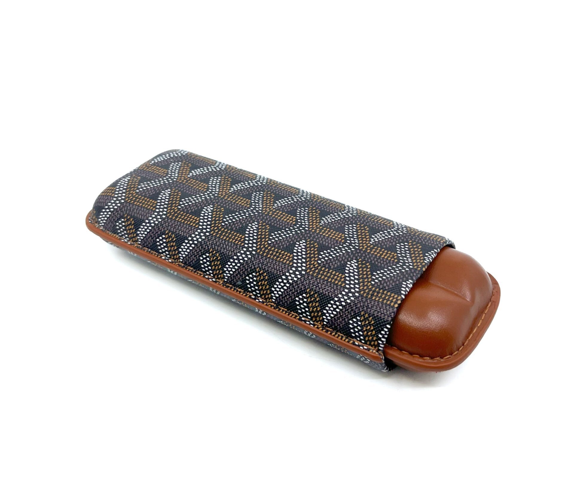 Parmida Deri Puro Kılıfı/Seyahat Humidoru İkili - Kahverengi (Desenli)