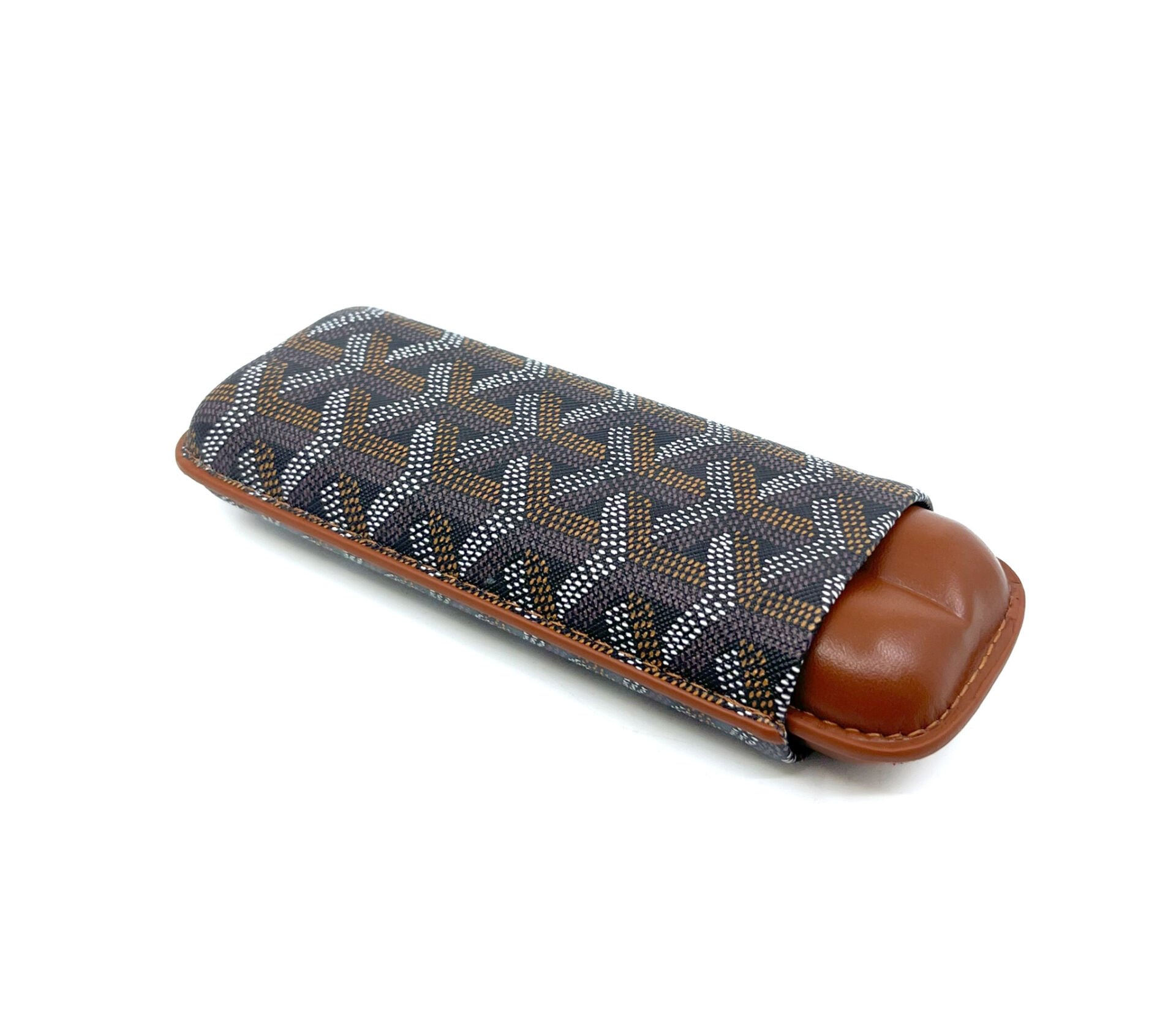 Parmida Deri Puro Kılıfı/Seyahat Humidoru İkili - Kahverengi (Desenli)