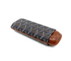Parmida Deri Puro Kılıfı/Seyahat Humidoru İkili - Kahverengi (Desenli)